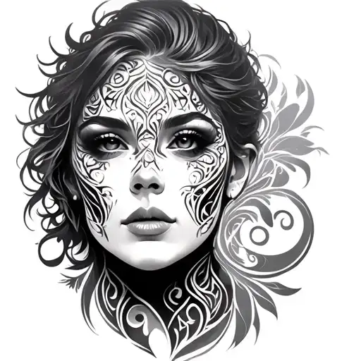 Portrait Style Tattoo Featuring Intricate Patterns
