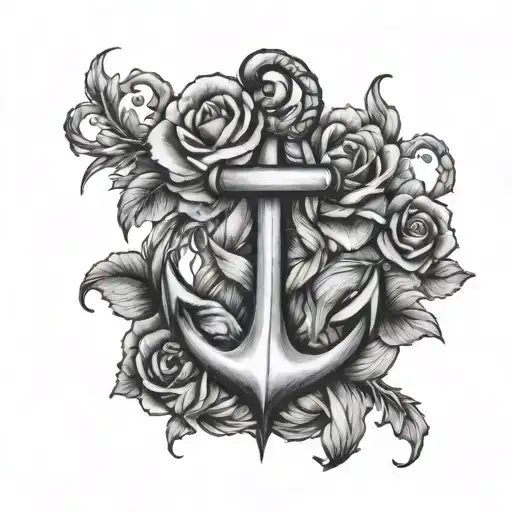 Anchor And Flowers Growing Together