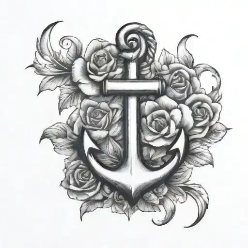 Anchor And Flowers Growing Together