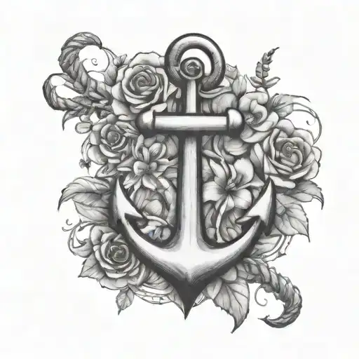 Anchor And Flowers Growing On The Anchor Intertwined