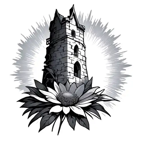 Broken Tower With A Flower Beaming Light Through It