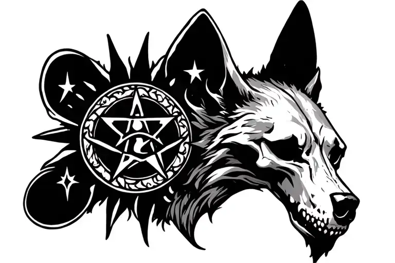 Wolf Skull With Wicca Sun Moon Stars