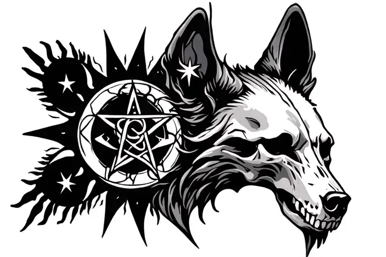 Wolf Skull With Wicca Sun Moon Stars