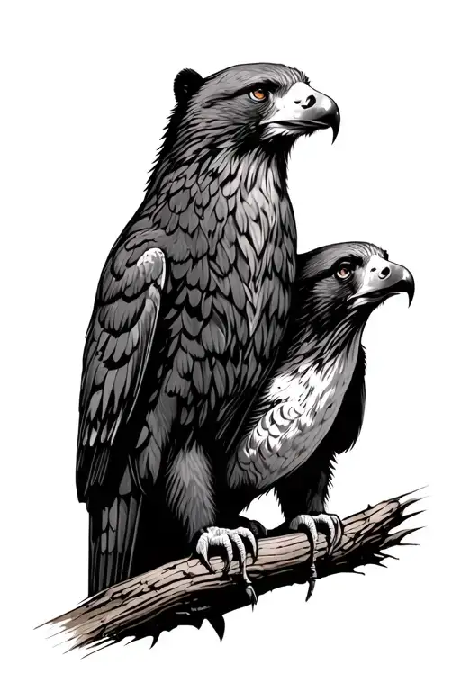 Bear And Hawk Perched