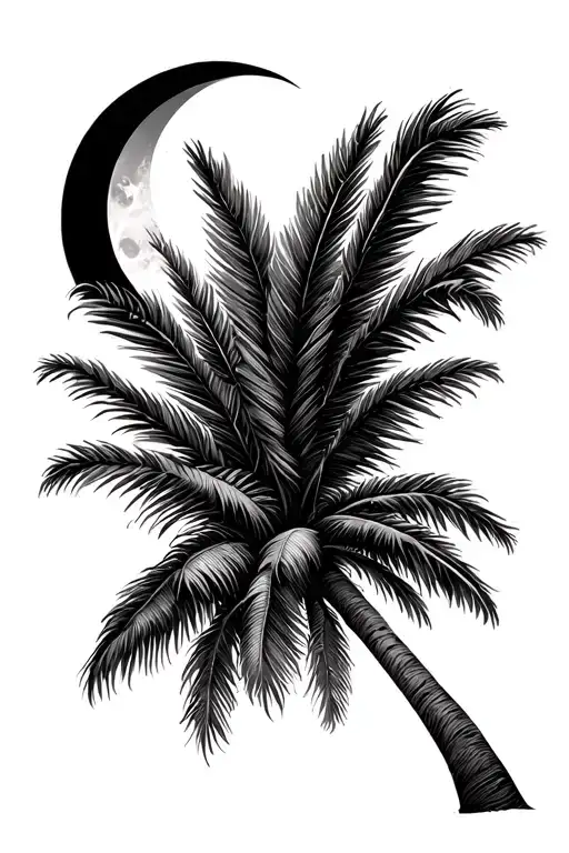 Palm Tree With Crescent Moon