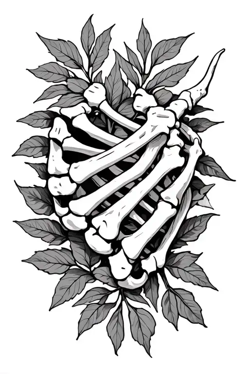 Animal Bones And Leaves Intertwined