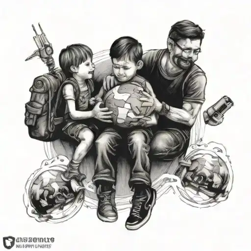 Father Handing His Kids The World