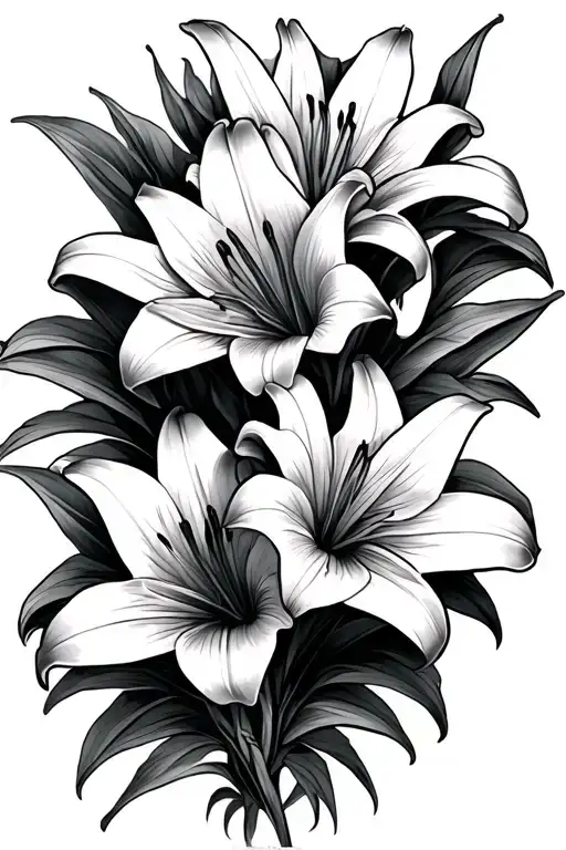 3 Lily Flowers With Shading More Line Work