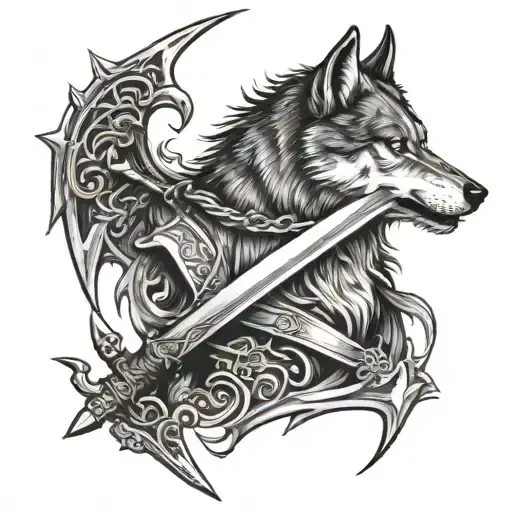 Wolf Holding A Sword Coverd In Blood
