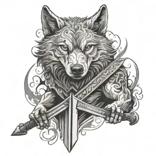 Wolf Holding A Sword Coverd In Blood Standing Up