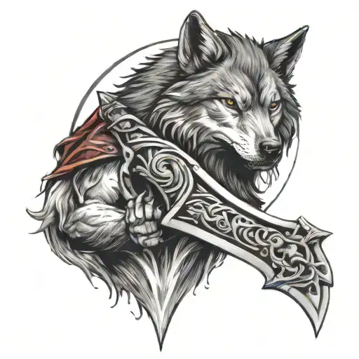 Wolf Holding A Sword Coverd In Blood Standing Up Straight