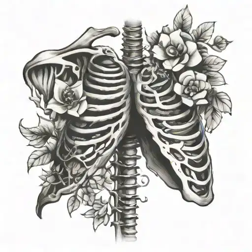 Lungs Rib Cage With Flowers