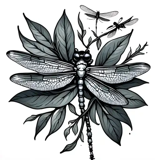 Olive Branch With Dragonfly And Firefly