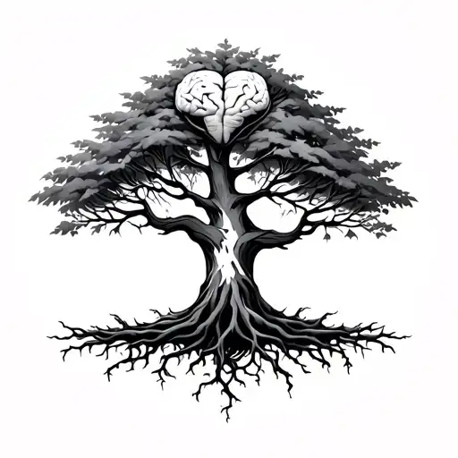 Bdhi Tree With Heart At Roots And Brain In Leaves