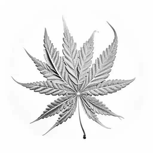 A Black-grey Realistic Portrait Of A Cannabis Leaf With Smoke Forming Intricate Patterns