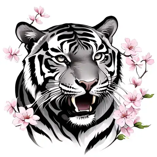 Japanese Tiger With Cherry Blossom