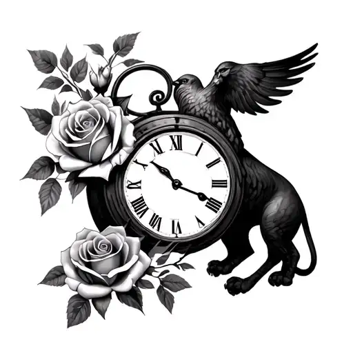 Lion Dove Roses Broken Time Clock