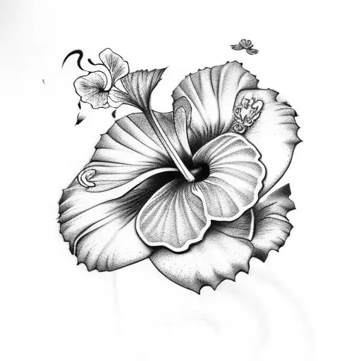 Hibiscus Flowers With Snake And Bird