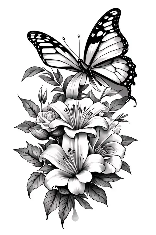 Flower And Butterfly Sleeve Tattoo Featuring Lily And Roses