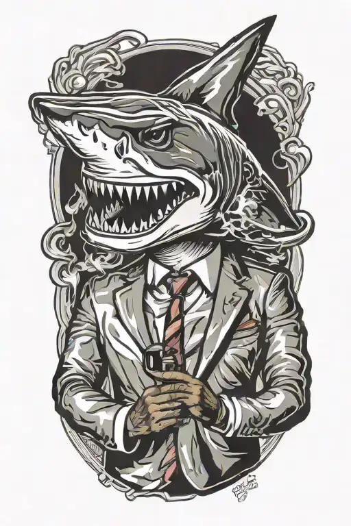 Shark In A Miami Vice Suit Smoking A Cigar