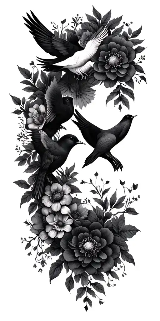 Son With Flowers And Birds