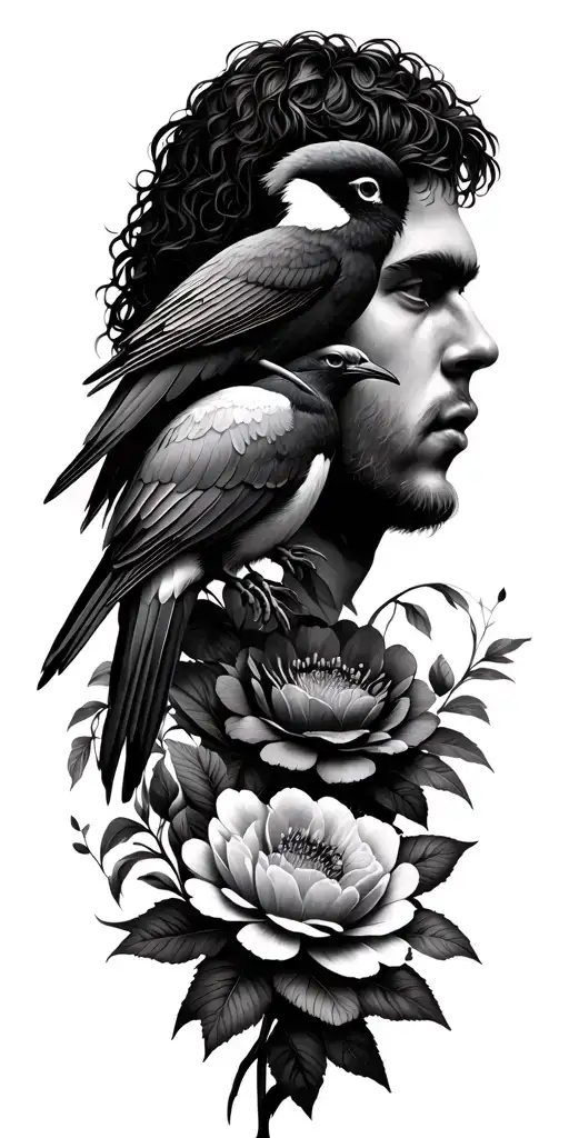 Sons With Flowers And Birds