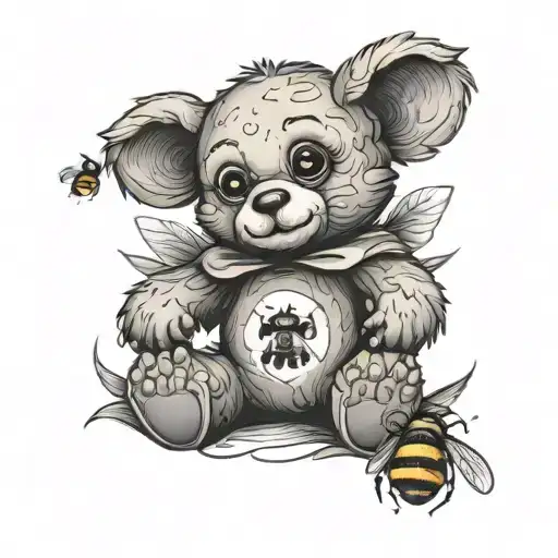 Teddy Bear Holding A Bee Sitting