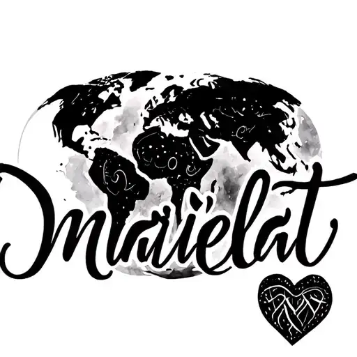 The Word Marielat Written In A Stylish Way Mixed With A Picture Of The World And And Heart