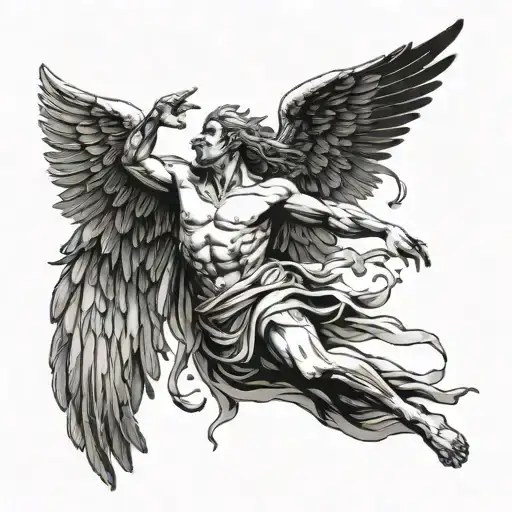 Icarus God Of Greek Mythology Falling With A Veil Between His Legs And Some Feathers Falling