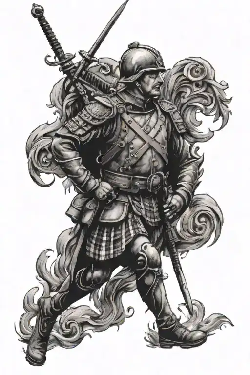 A Scottish Soldier With The Macbean Crest In The Background