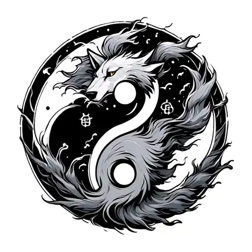 Wolf Running Ying Yang Symbol