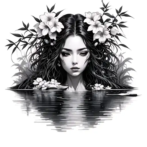 Cherry Blosson And Bamboo Forest With Water And Madusa