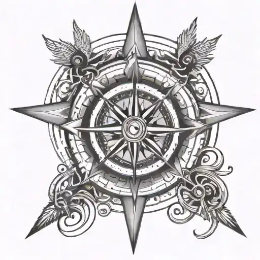 A Stylized Compass Rose With Motorcycle Handlebars As The Directional Points