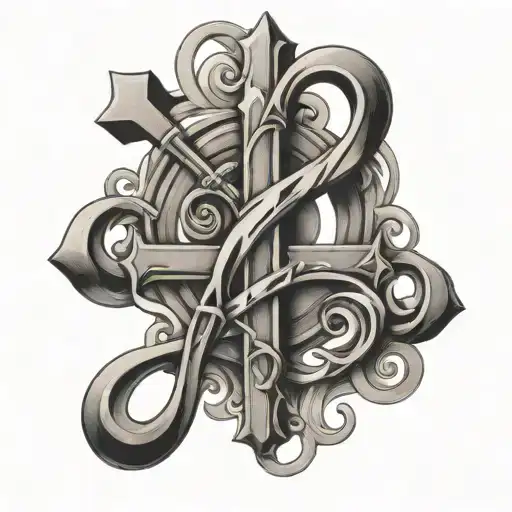 Christian Cross Intertwined With Libra And Music Note