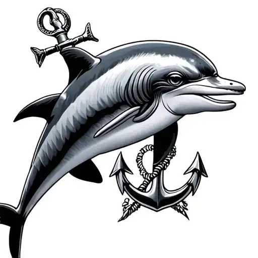 Dolphin And Anchor Combined With Outline