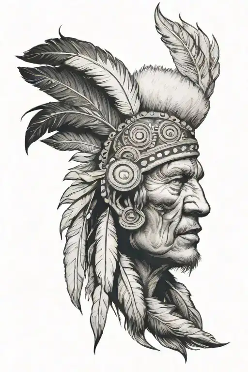 Buffalo Face With Indian Headdress Being Worn