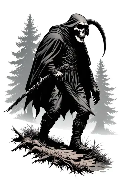 Reaper On Trail Winding Through A Forest