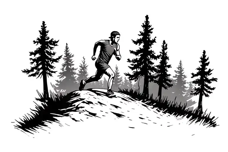 Cross Country Runner Running Up A Hill In The Woods In A Cross Country Jersey Very Little Detail