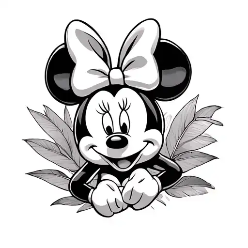 Baby Minnie Mouse Palm In The Background Black And White
