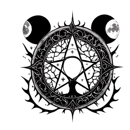 Pentacle With The Tree Of Life Around It And Moon Phases