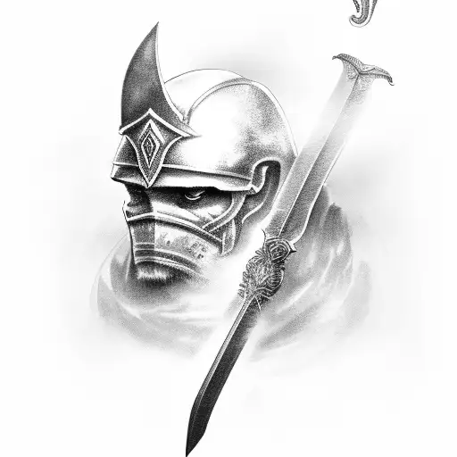 A Warrior With A Sword Looking The Sunrise