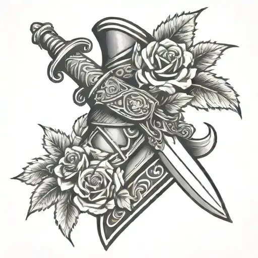 Scottish Kilt Wrapped Around A Dagger With Flowers Around Dagger