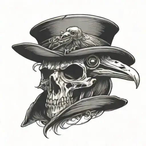 Raven Skull With A Plague Doctor Hat On Top Hat