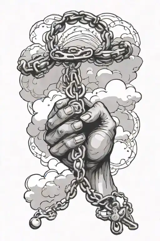 Prayer Hand Rosary With Clouds Surrounding