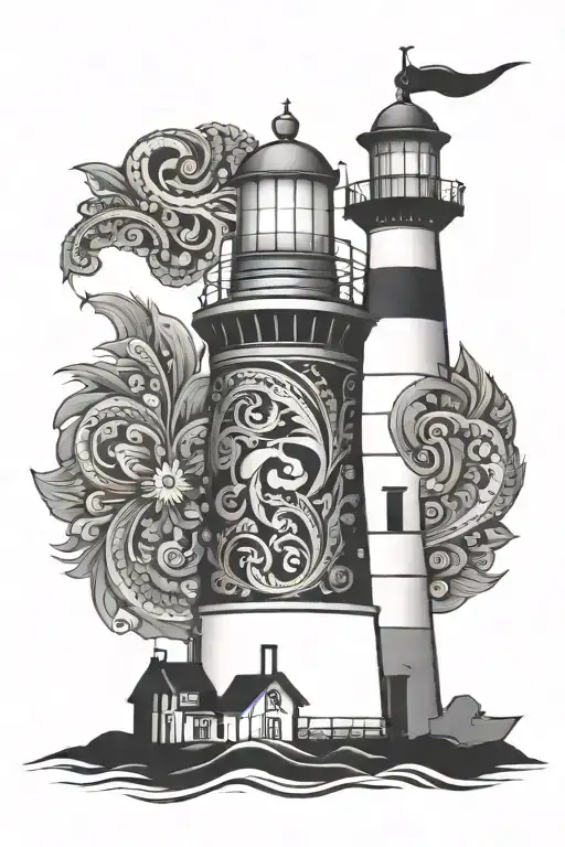 Lighthouse With Paisley Back Ground