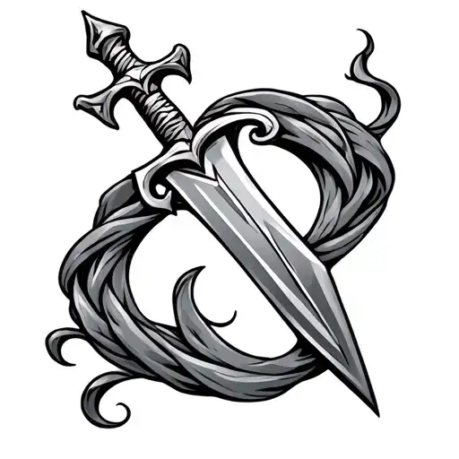 Cursive C Wrapped Around A Small Dagger