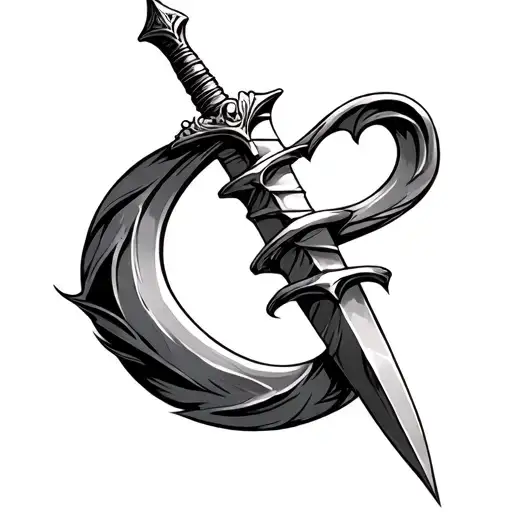 Cursive C Wrapped Around A Small Dagger