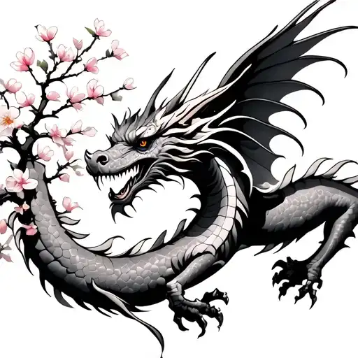 Flying Dragon With Cherry Blossoms