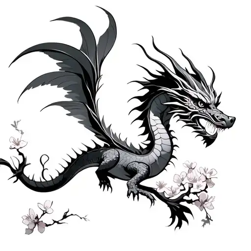 Flying Dragon With Cherry Blossoms