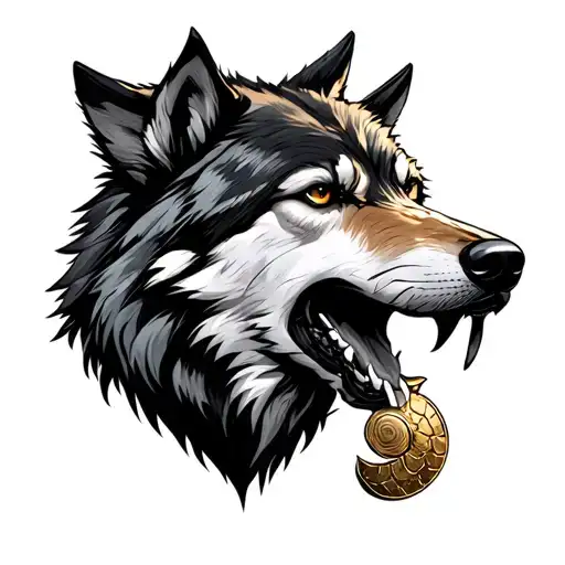 A Wolf With A Scale In Its Mouth